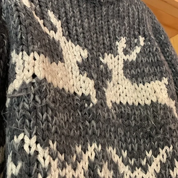 Women's Free People Prancer Dancer Reindeer Wool Knit Pullover Gray Sweater M - Picture 3 of 10